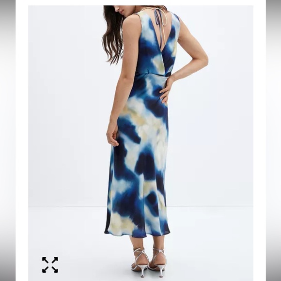 Gradient Satin V-Neck Dress - Blue/White - Picture 2 of 8